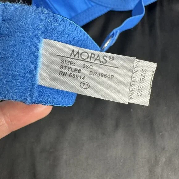 Mopas Intimates Blue Bra Rhinestone Straps Adjustable Straps Underwire - Picture 10 of 11